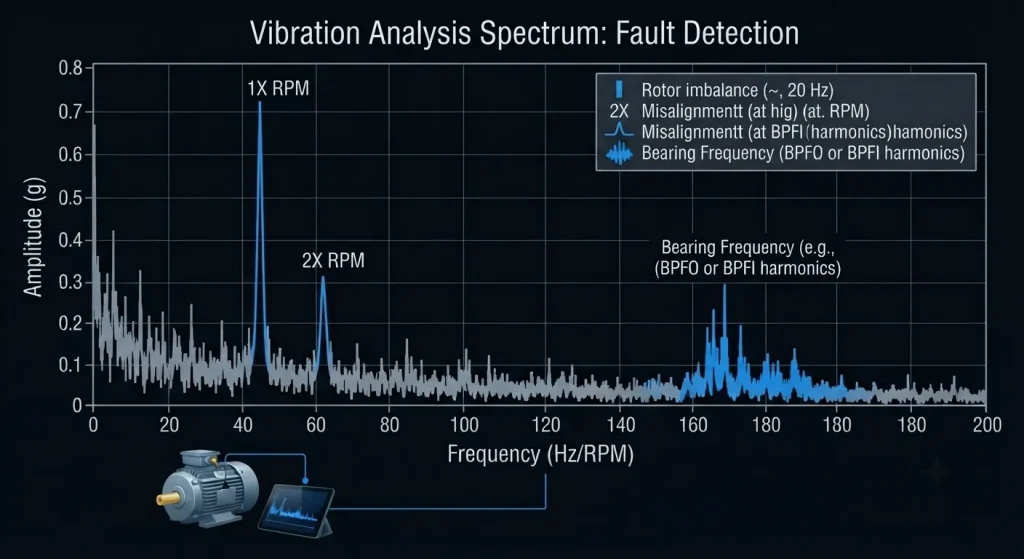 Industrial vibration spectrum used for predictive maintenance and fault detection