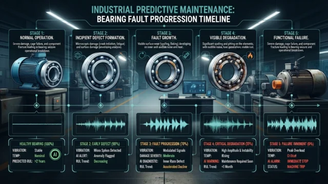 Bearing fault progression from early defect to failure