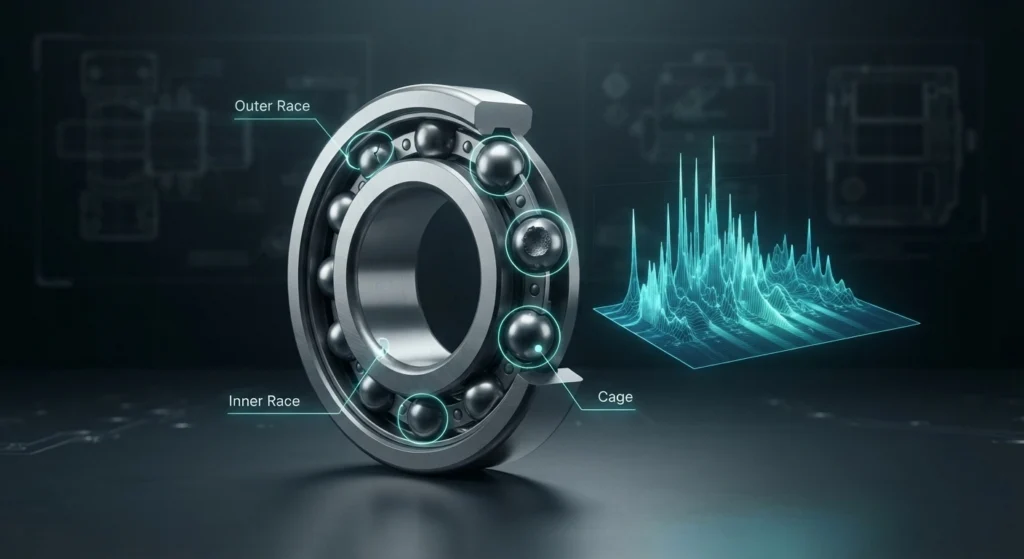 Bearing defect frequencies BPFO BPFI BSF and FTF in vibration analysis